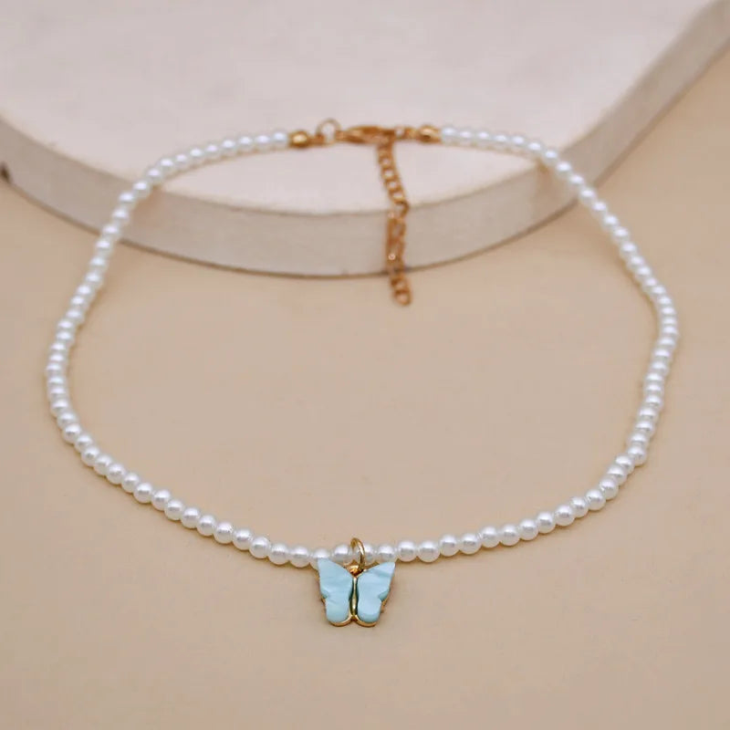 Butterfly Pearl Choker Necklace