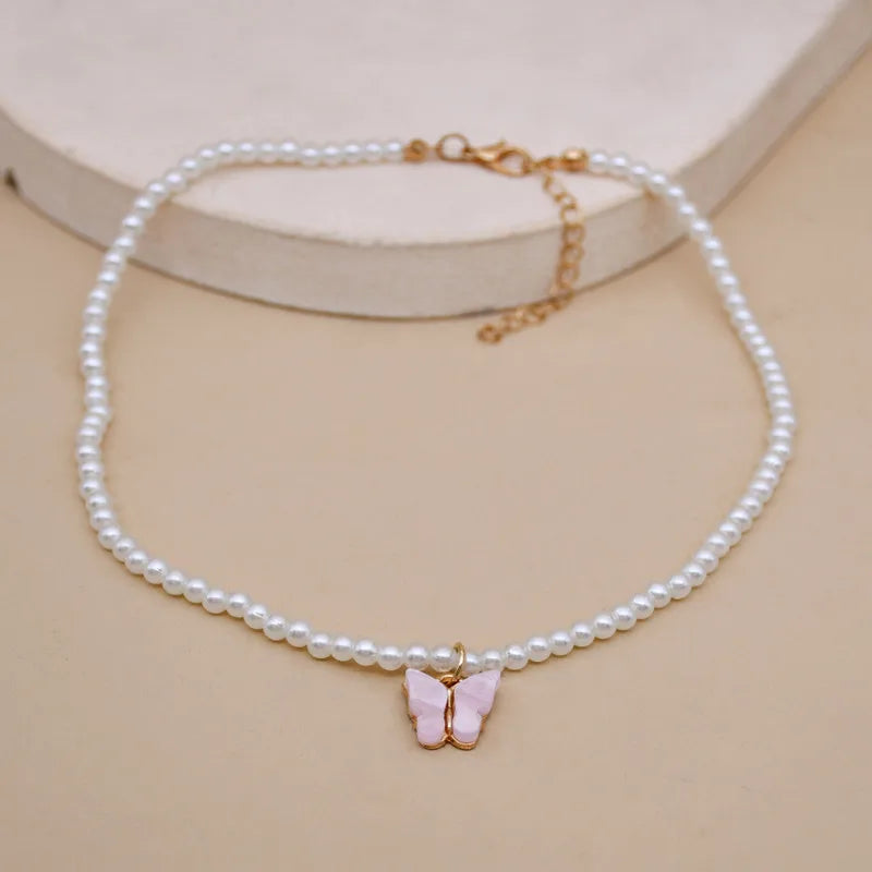 Butterfly Pearl Choker Necklace