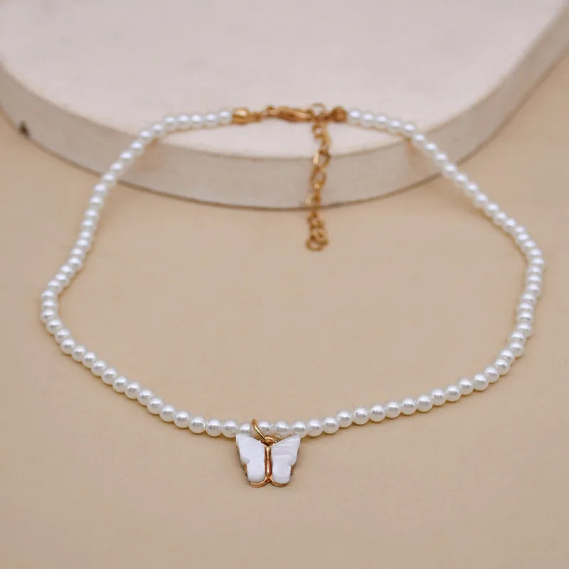 Butterfly Pearl Choker Necklace