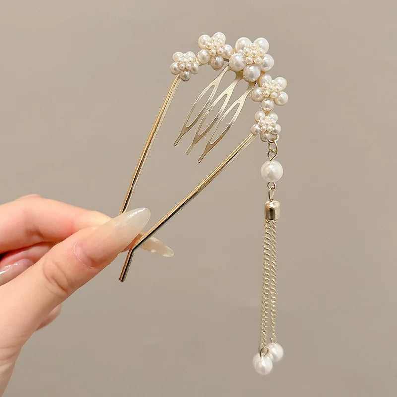 Elegance Pearl & Floral Hairpin